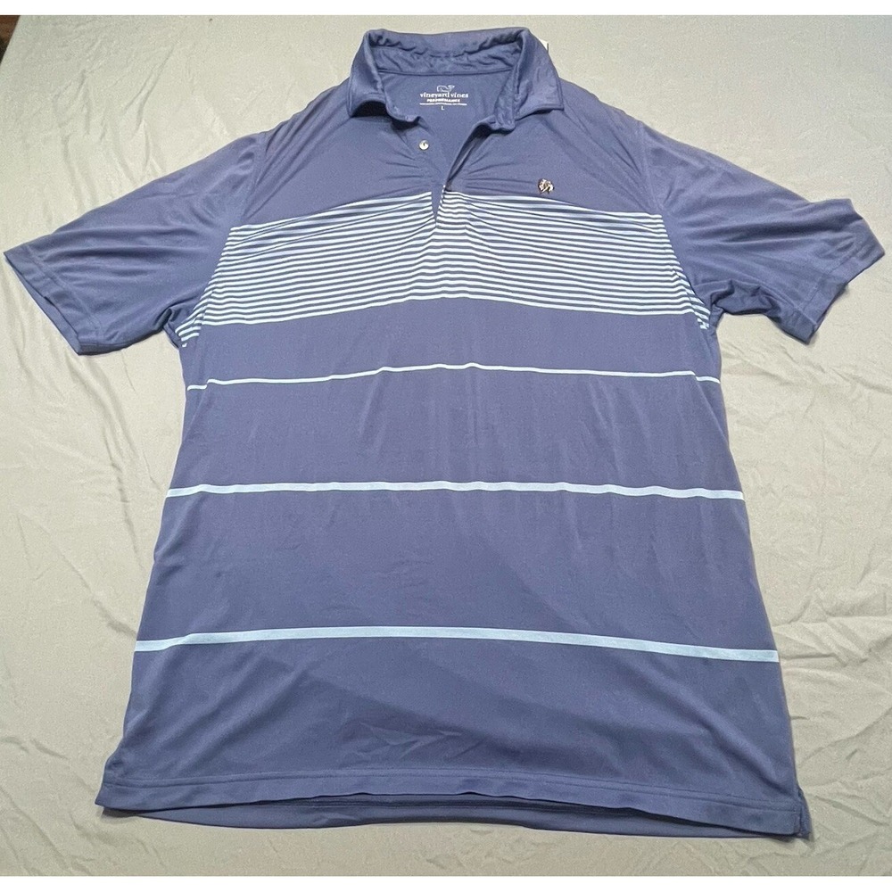 Vineyard Vines Performance Polo Shirt Mens Sz L Blue Striped Golf Stretch